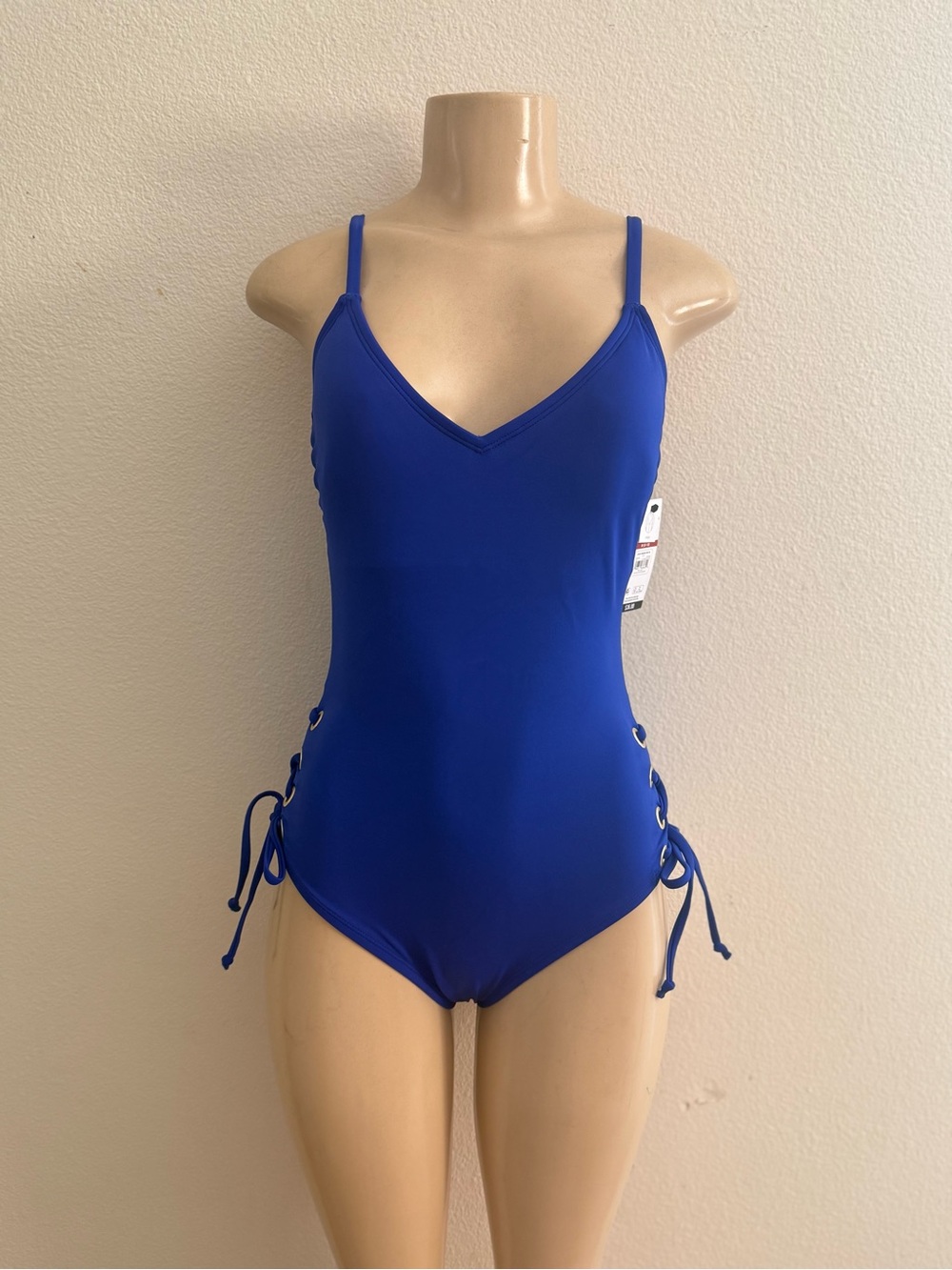 sofia by sofia vergara Royal Blue One-Piece Swimsuit with Side Lace-Up- Medium